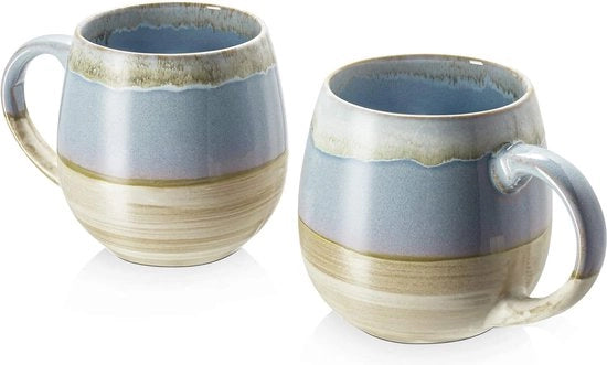 Set da caffè in ceramica moderna 2 x 620 ml, tazza con moka grande, smaltatura a forno blu