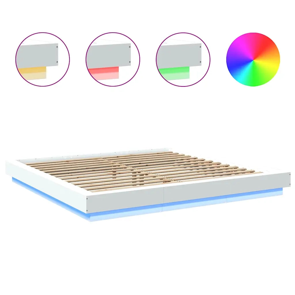 Giroletto con Luci LED-Struttura Letto Bianco 180x200 cm in Legno Multistrato