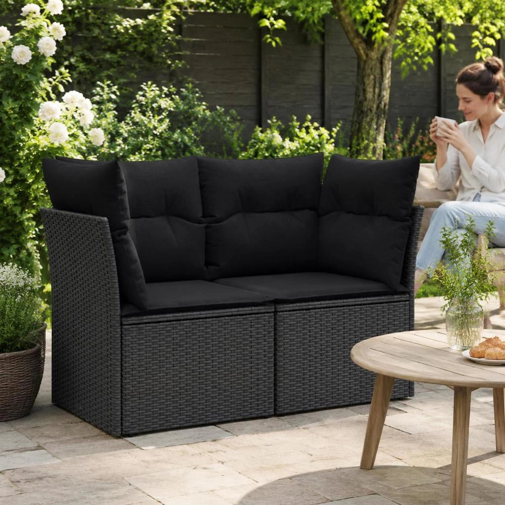 Garden Sofa With Cushions 2-seater Black Poly Rattan