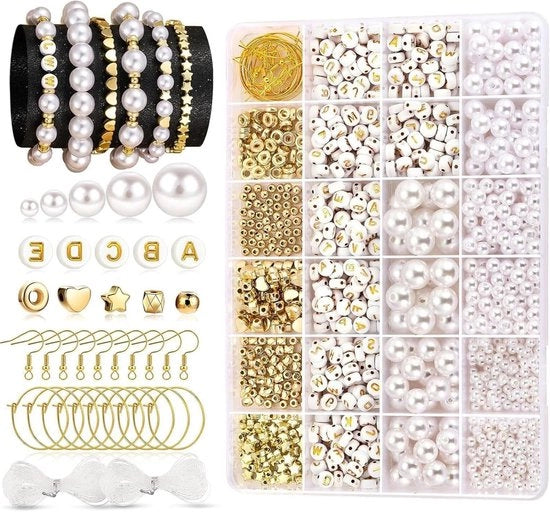 Set di Parelkralen 1120 Stuks per Creazione di Gioielli - Collane, Bracciali, Orecchini - Bracciale di Amicizia - Parelle Ronde con Letterkralen