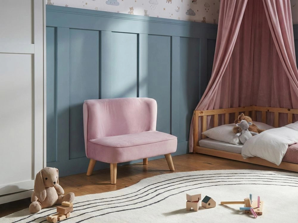 Divano per bambini rivestito in velluto senza braccioli rosa per bambini piccoli stile moderno