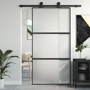 Porta Scorrevole Nera 102,5x205 cm Vetro Temperato e Alluminio 155200