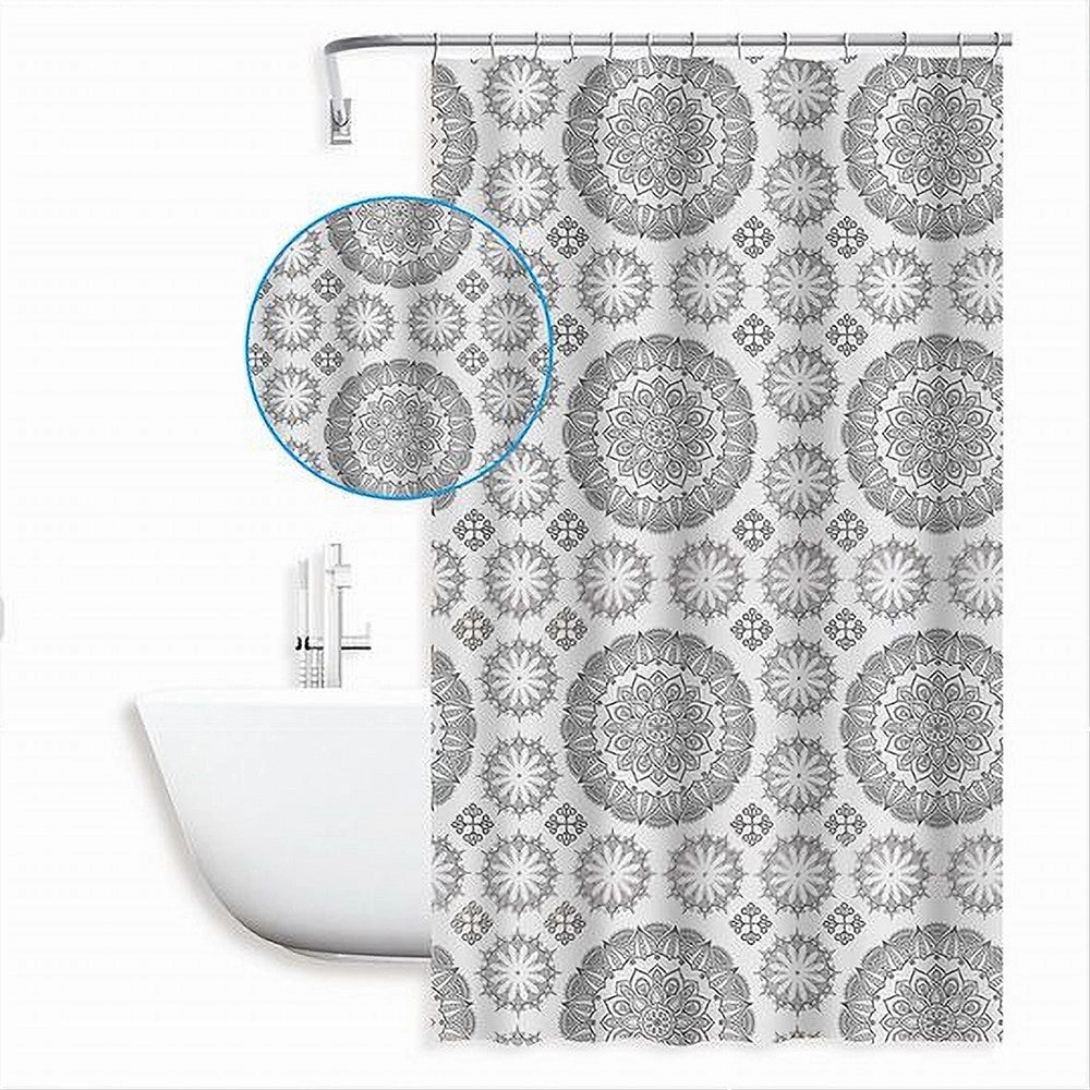 Trade Shop - Tenda Per Doccia Vasca Da Bagno Design A Mandala 240x200 Cm Con 12 Anelli 87590 -