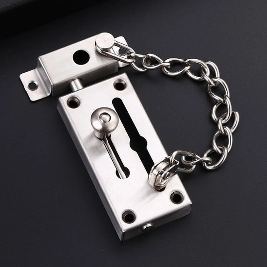 Catenaccio per porta con chiusura a sinistra e a destra, catena in acciaio inossidabile anti-block, 1 pezzo, finitura sbalzata argento.