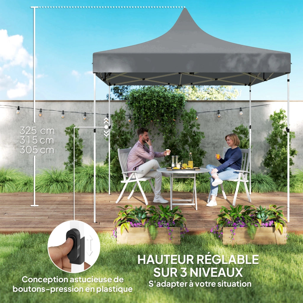 Tonnella da Giardino Pieghevole 3x3m ¨C zephmum ¨C Grigio con 4 Pareti Laterali Amovibili e 3 Finestre