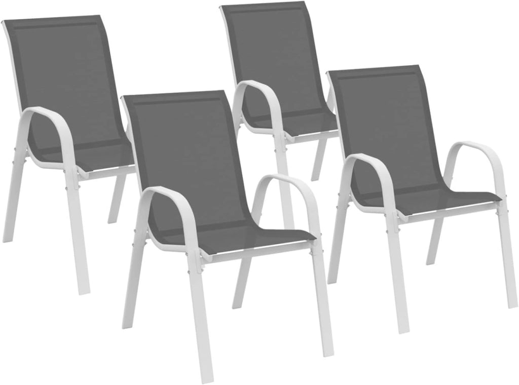 Set di 4 sedie da giardino impilabili LYMA in metallo e textilene, bianco e grigio