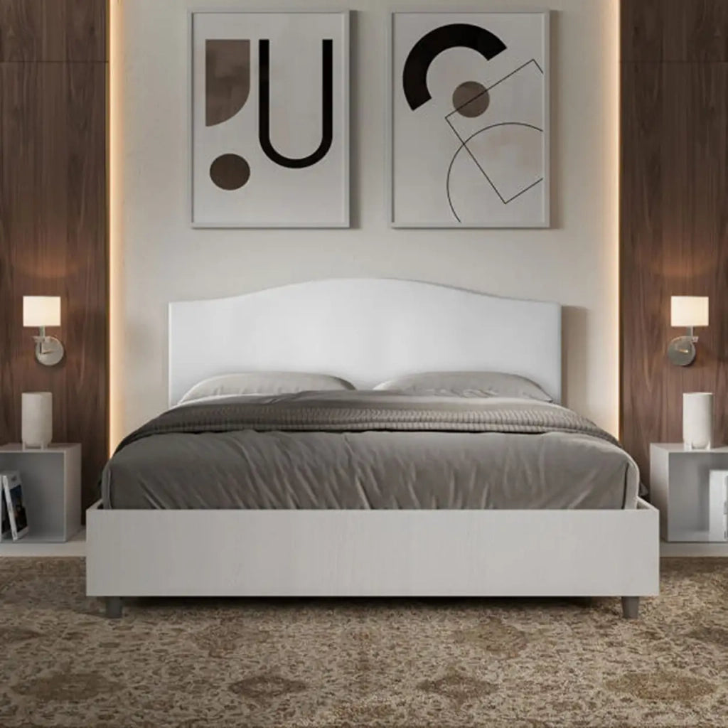 Letto matrimoniale con rete 160x200 bianco frassino testata similpelle bianco Grace