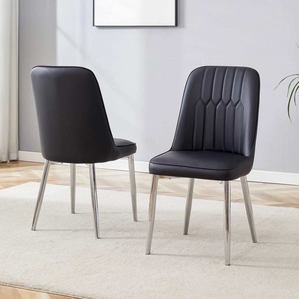 SEDIA DA PRANZO NERA IN PU CON GAMBE IN METALLO ARGENTO 89 CM