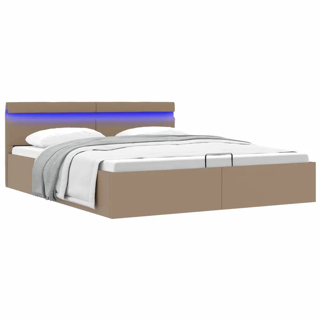 Letto matrimoniale | Letto per adulti | Giroletto Idraulico con LED Cappuccino Similpelle 160x200cm