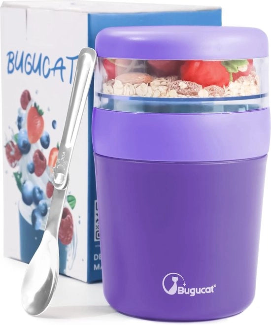 Portatile 2 in 1 contenitore da snack - 500 ml e 150 ml, contenitore per la colazione senza grassi e becher per yogurt con cucchiaio, ideale per picnic e viaggio