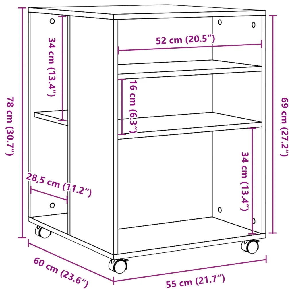 Tavolino con Ruote-Tavolino da soggiorno-Tavolo Rovere Fumo 55x60x78 cm in Truciolato