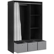 Armadio Appendiabiti con Asta, Tende, 3 Ripiani e 3 Cassetti in Tessuto Rimovibili, 105 x 48 x 160 cm, Nero