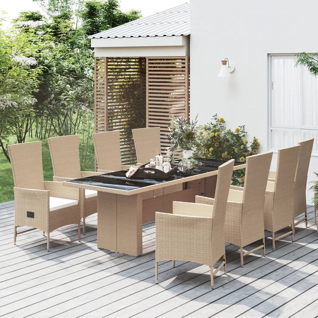 Set da Pranzo da Giardino 9 pz con Cuscini Beige in Polyrattan 3157573