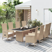 Set da Pranzo da Giardino 9 pz con Cuscini Beige in Polyrattan 3157573