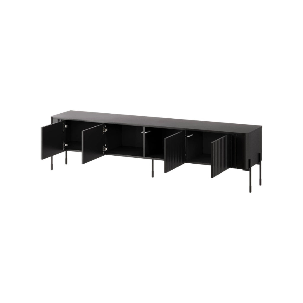 Mobile porta TV Brembana, Madia da salotto con quattro ante battenti, Rialzato da terra, 190x40 h50 cm, Nero