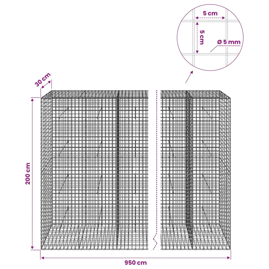 Gabione con filo da 5 mm e rete da 5x5 cm 950x30x200 cm 3464221