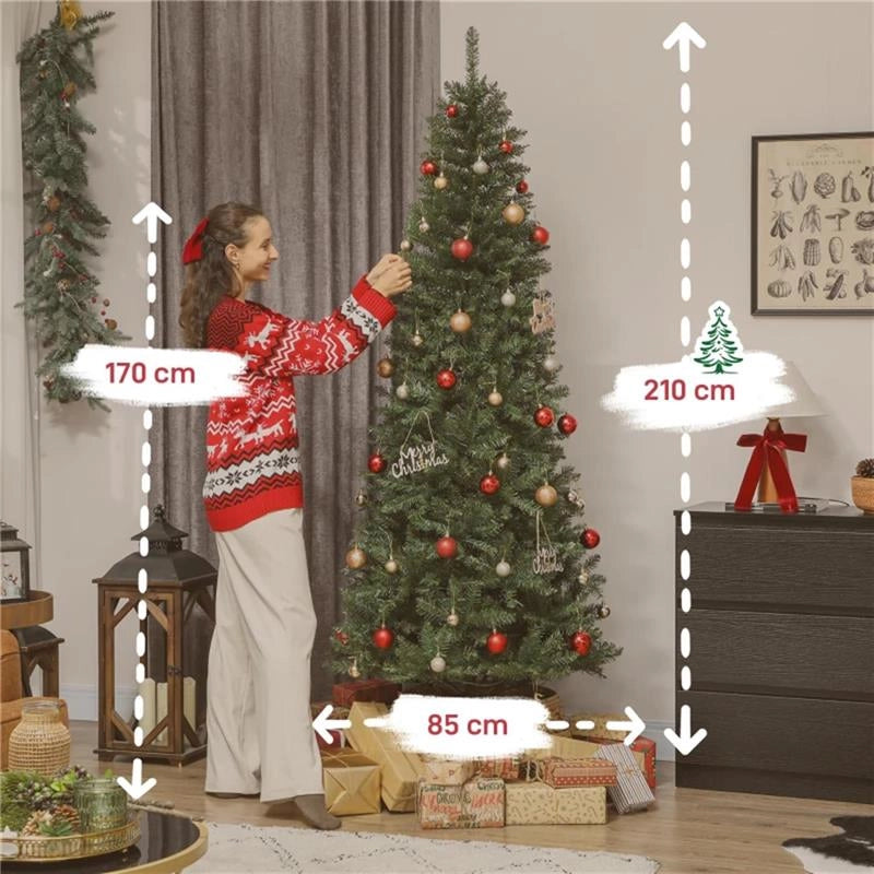 ALBERO DI NATALE 210 CM ILLUMINATO CON 350 LUCI BIANCHE E COLORATE, 9 MODALITÓ DI ILLUMINAZIONE