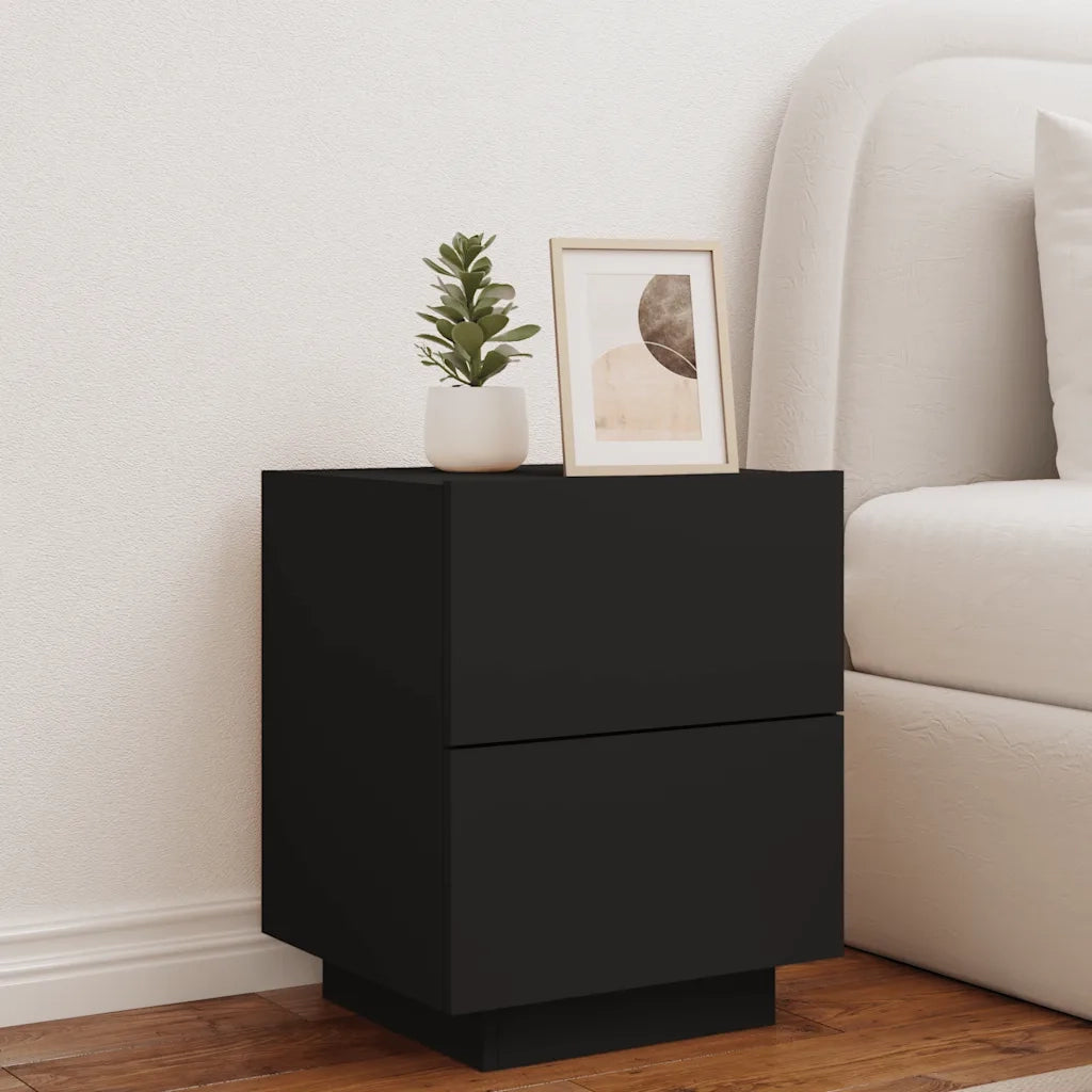 Comodino con Luci LED Nero in Legno Multistrato 836737