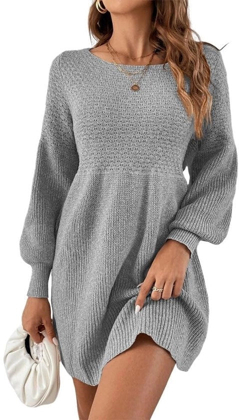 Gonna con Galleria Elevata - Maglia con Punti - Collo a V e Maniche Corte - Stile Casual e Comfort - Miniatura