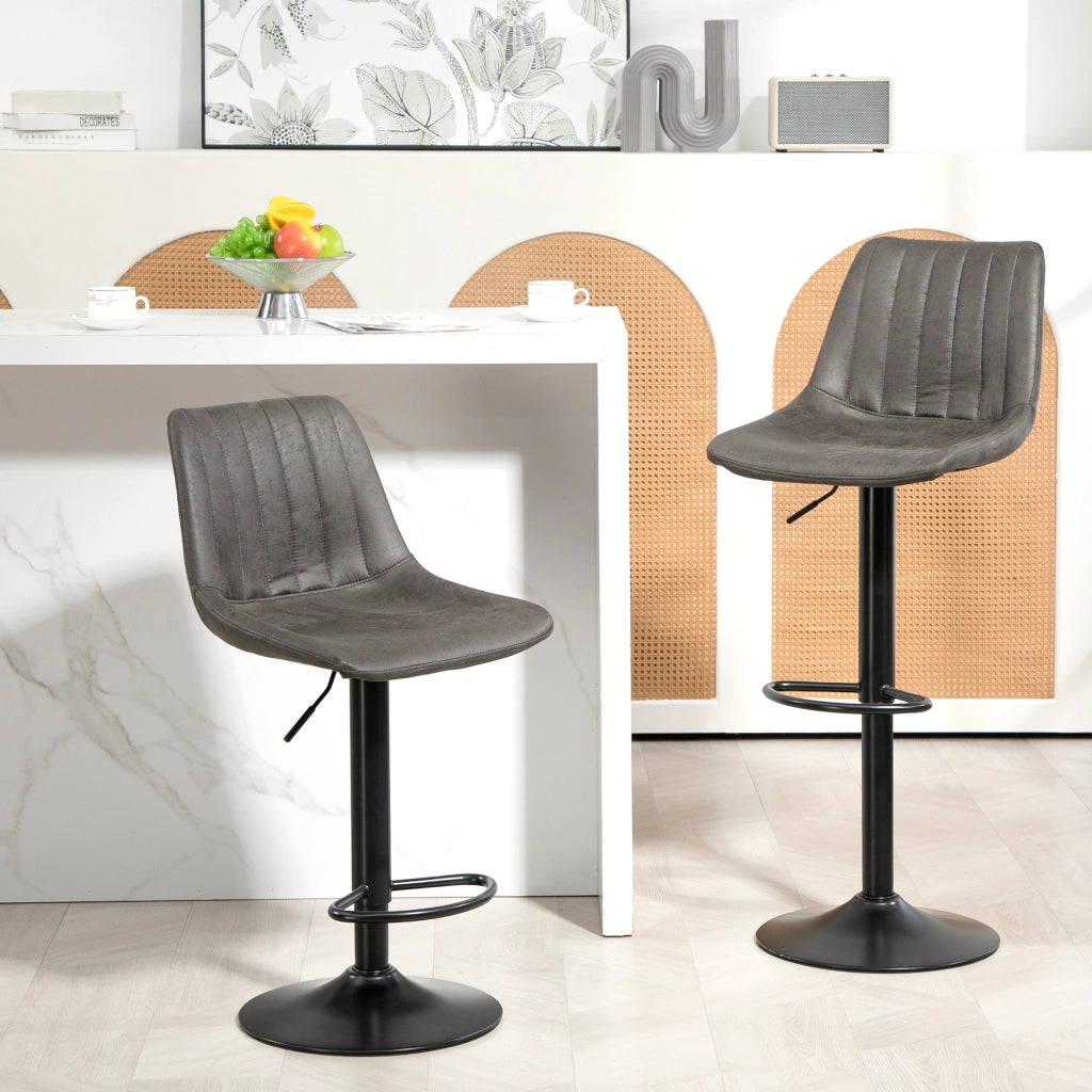 Set 2 Sgabelli da Bar Moderni con Schienale, Poggiapiedi e Altezza Regolabile, Grigio