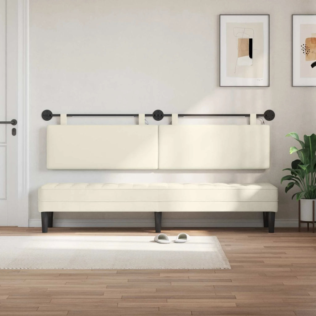 Testiera | Testata sospesa Con luce LED Crema Tessuto in Cords