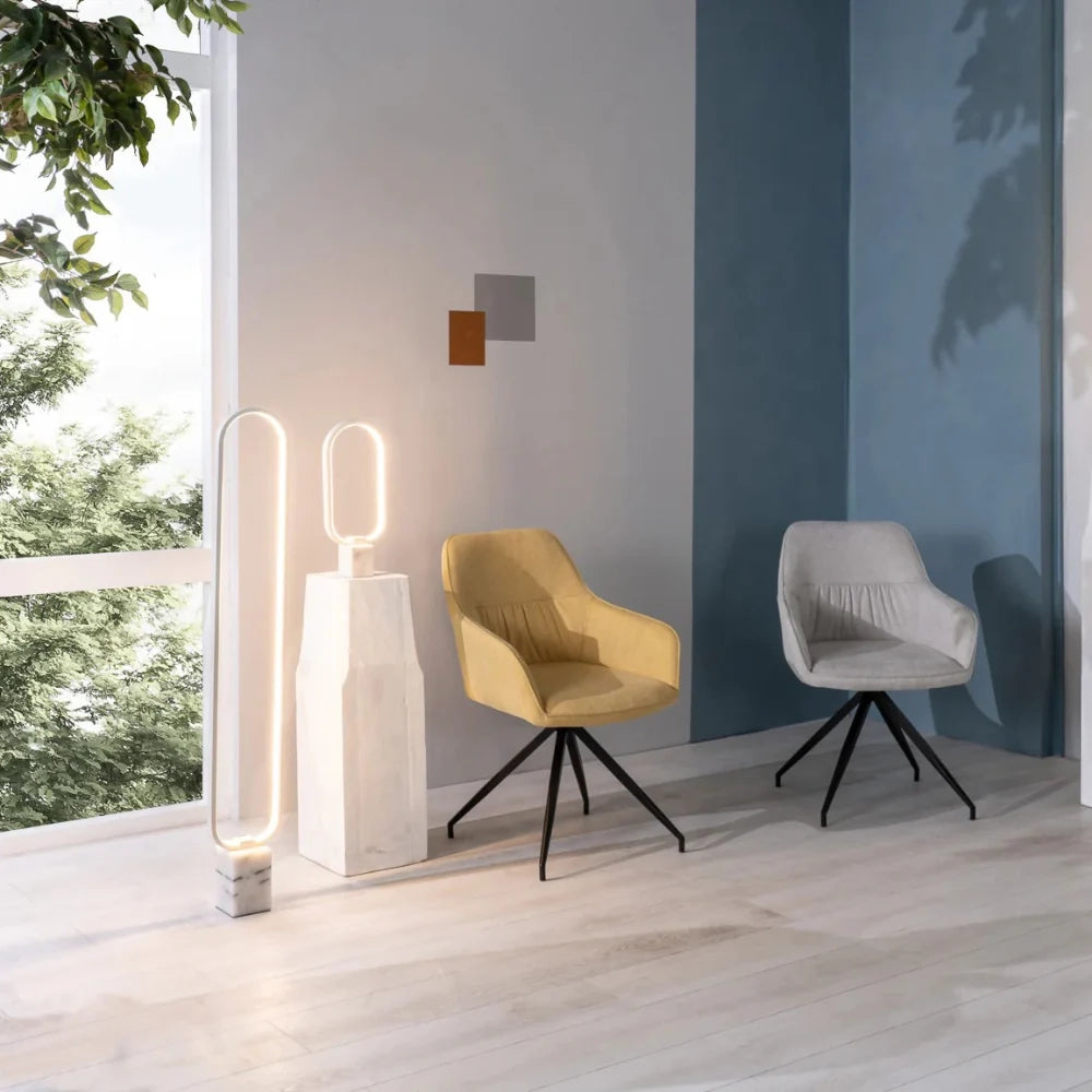 Set di 2 sedie da pranzo imbottite in tessuto giallo Celeste con struttura in metallo facili da pulire | Duzzle