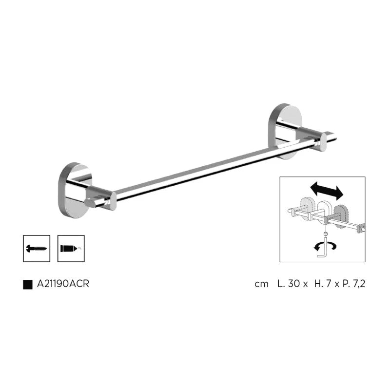 Portasalviette a muro da 30 cm regolabile serie link - fissaggio incollo o viti