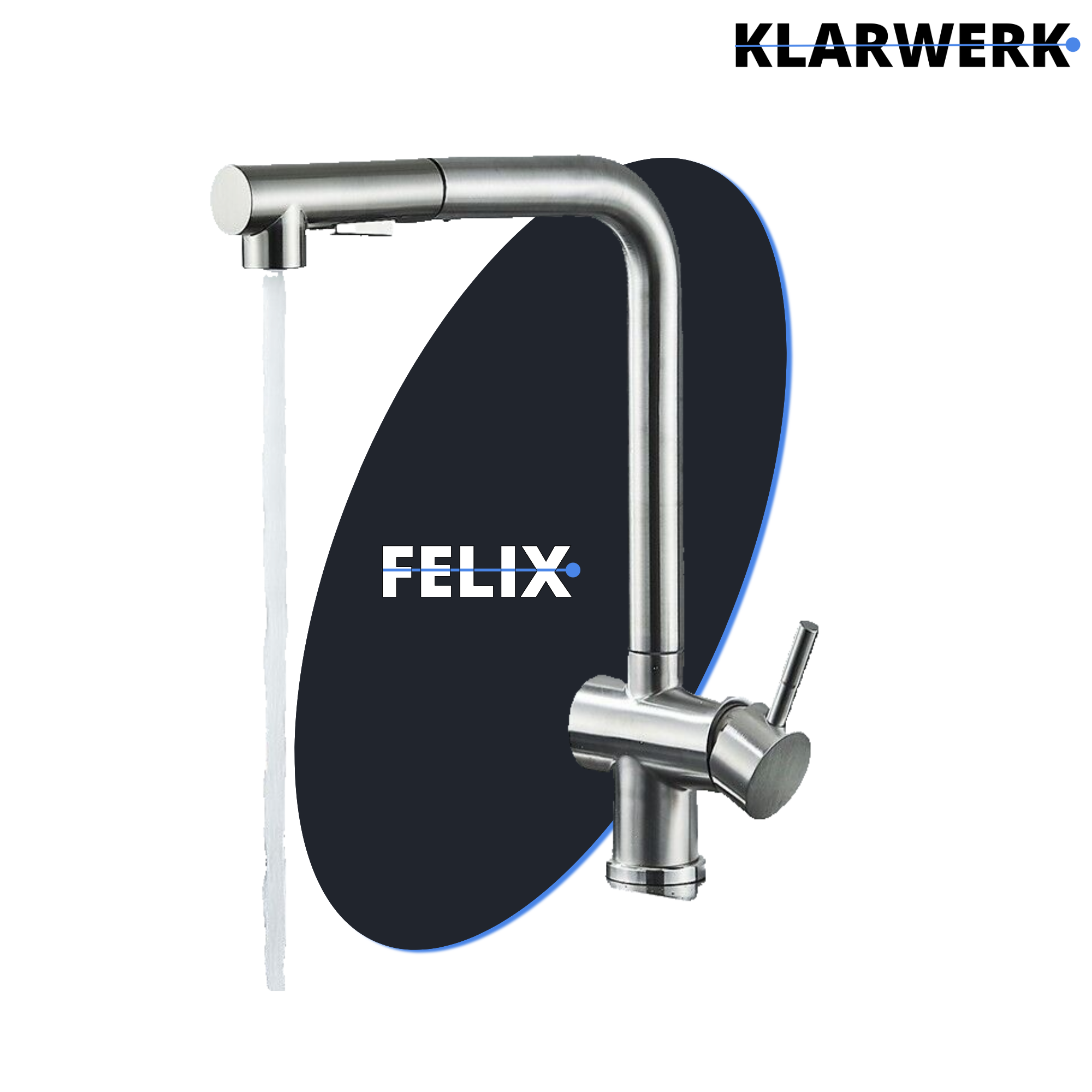 FELICE| Rubinetto da cucina estraibile Premium in acciaio inox argento spazzolato |Miscelatore canna dritta|gastronomia alta pressione 360° 2 attacchi