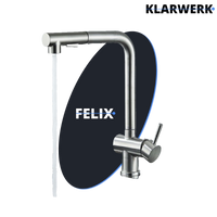 FELICE| Rubinetto da cucina estraibile Premium in acciaio inox argento spazzolato |Miscelatore canna dritta|gastronomia alta pressione 360° 2 attacchi