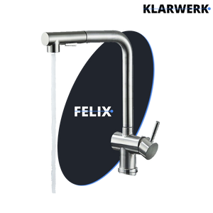 FELICE| Rubinetto da cucina estraibile Premium in acciaio inox argento spazzolato |Miscelatore canna dritta|gastronomia alta pressione 360° 2 attacchi