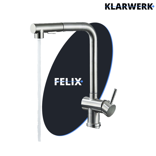 FELICE| Rubinetto da cucina estraibile Premium in acciaio inox argento spazzolato |Miscelatore canna dritta|gastronomia alta pressione 360° 2 attacchi