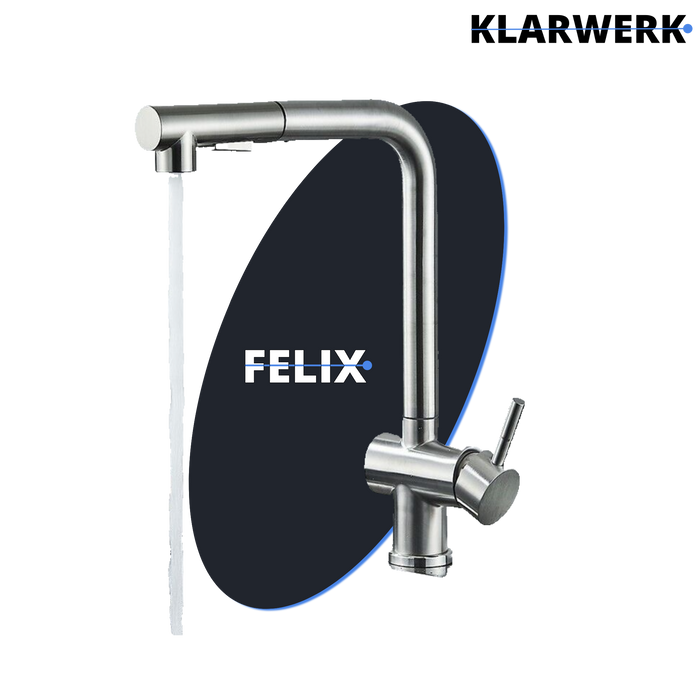 FELICE| Rubinetto da cucina estraibile Premium in acciaio inox argento spazzolato |Miscelatore canna dritta|gastronomia alta pressione 360° 2 attacchi