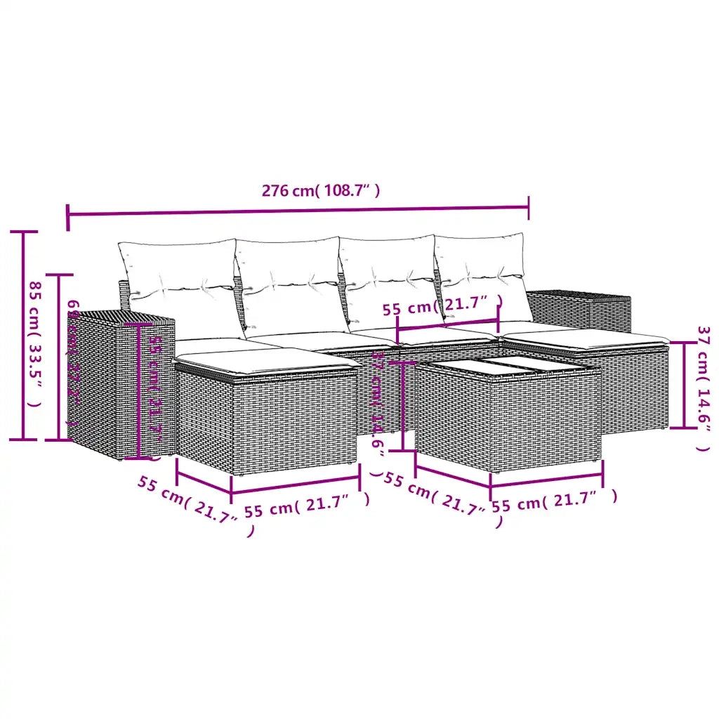 Set Divani da Giardino 7 pz con Cuscini Marrone in Polyrattan 3255270