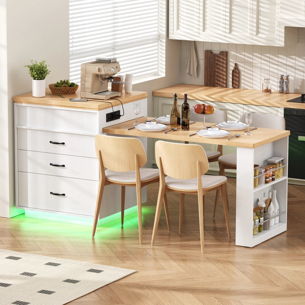 Tavolo da Pranzo Allungabile con Isola Cucina e LED ¨C Xylo ¨C Bianco