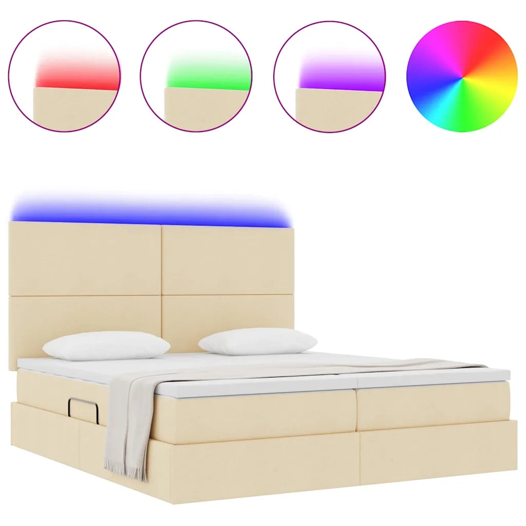 Letto con luci a strisce a LED Crema 180 x 200 cm Tessuto