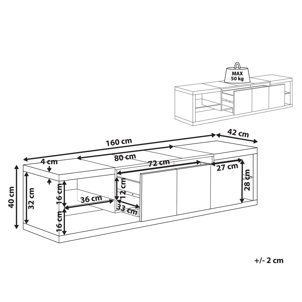 Mobile TV Bianco Legno Chiaro MDF Vetro Temperato 160 Cm Fino A 70ʺ Ripiani Cassetti Design Moderno