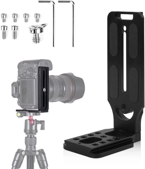 Supporto per Lenti Snelwisselplaat - Supporto Universale per Fotocamera DSLR - Materiale in Alluminio - Pads in Gomma Antiscivolo - Dimensioni 75 x 50 x 135 mm - Progettato per Resistere a Impatti - Supporto per Fotocamera