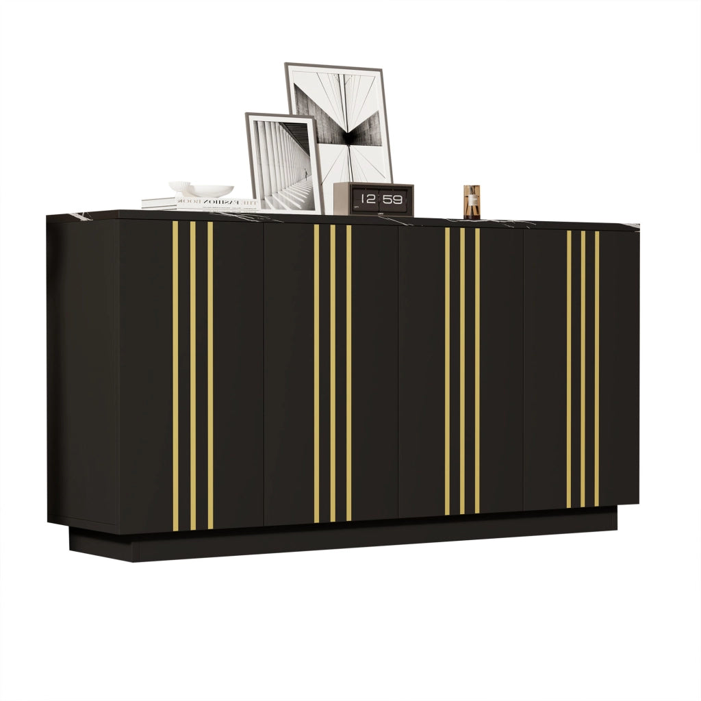 Credenza Nera e Oro Mobile Soggiorno 4 Ante Madia 140x35x70 cm