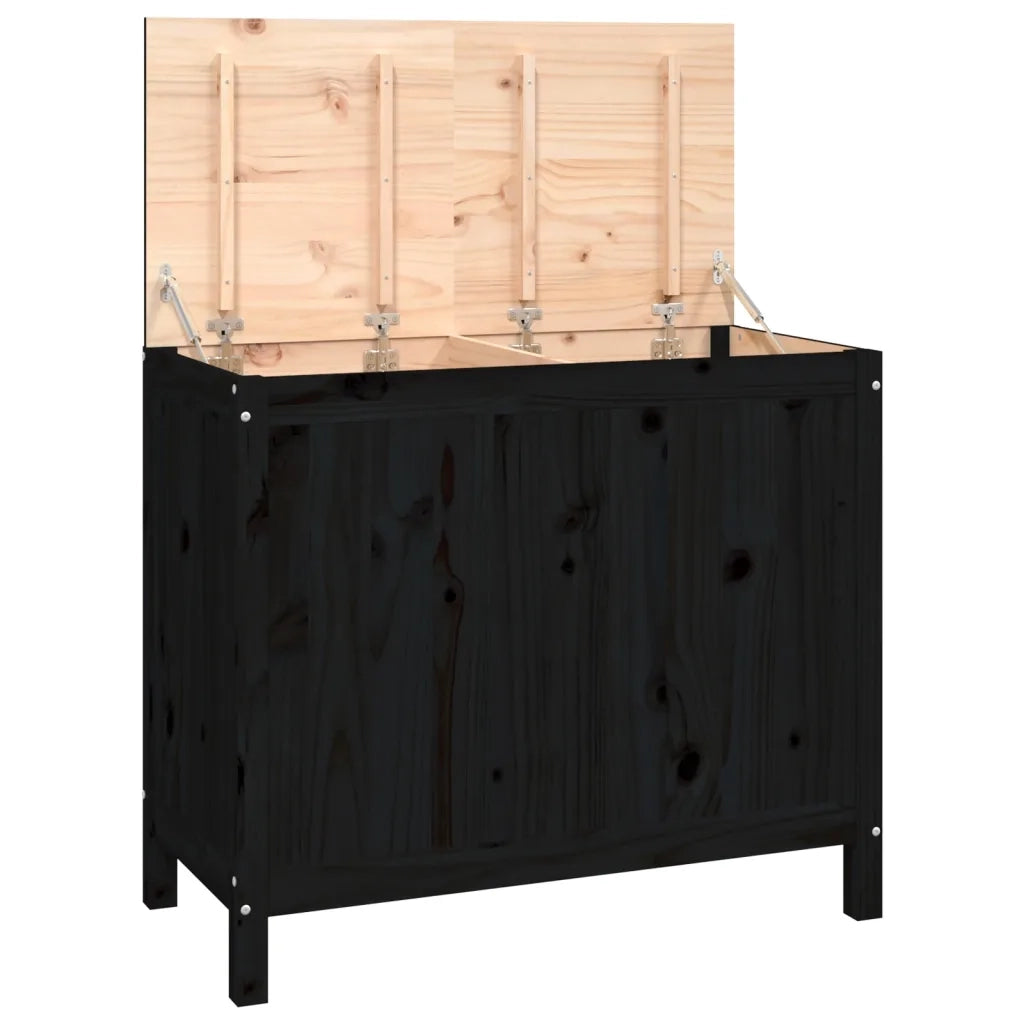 Contenitore per Bucato Nero 88,5x44x76 cm Legno Massello Pino 823583