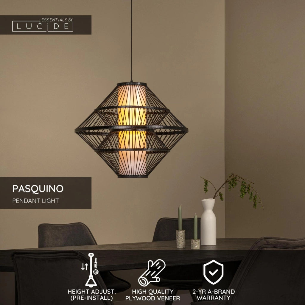 Lampada a sospensione japandi PASQUINO nera legno Ø60