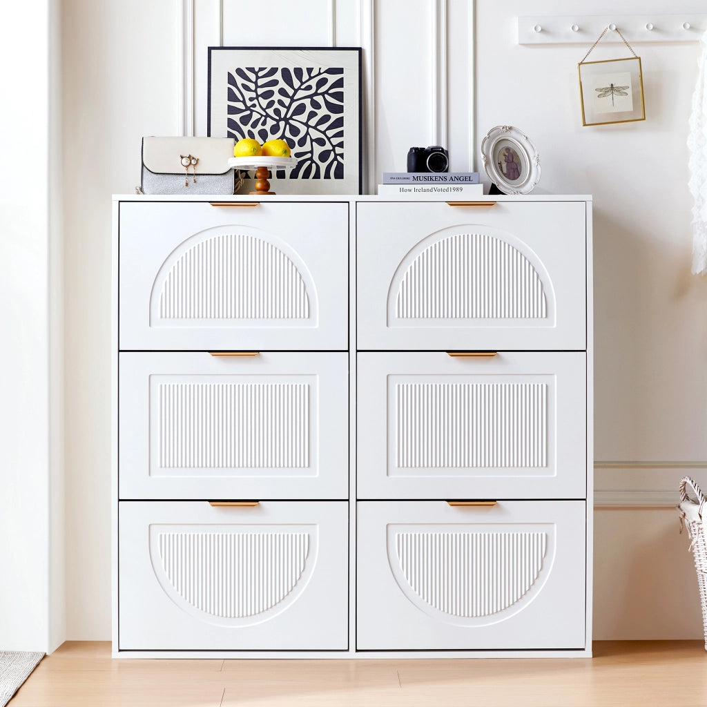 Scarpiera con 6 Scomparti a ribalta e Ripiani regolabili per Ingresso in MDF 118 × 25 × 115 cm Bianco