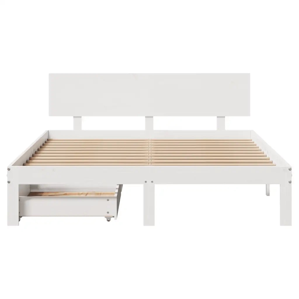 Giroletto con Cassetti Bianco 120x190 cm Legno Massello di Pino 3301973