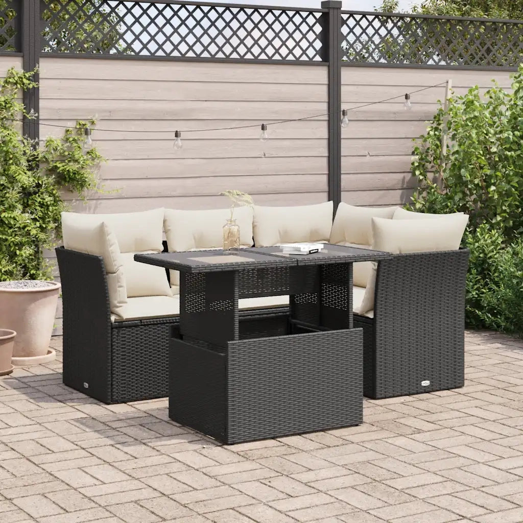 Set Divani da Giardino 5 pz con Cuscini in Polyrattan Nero