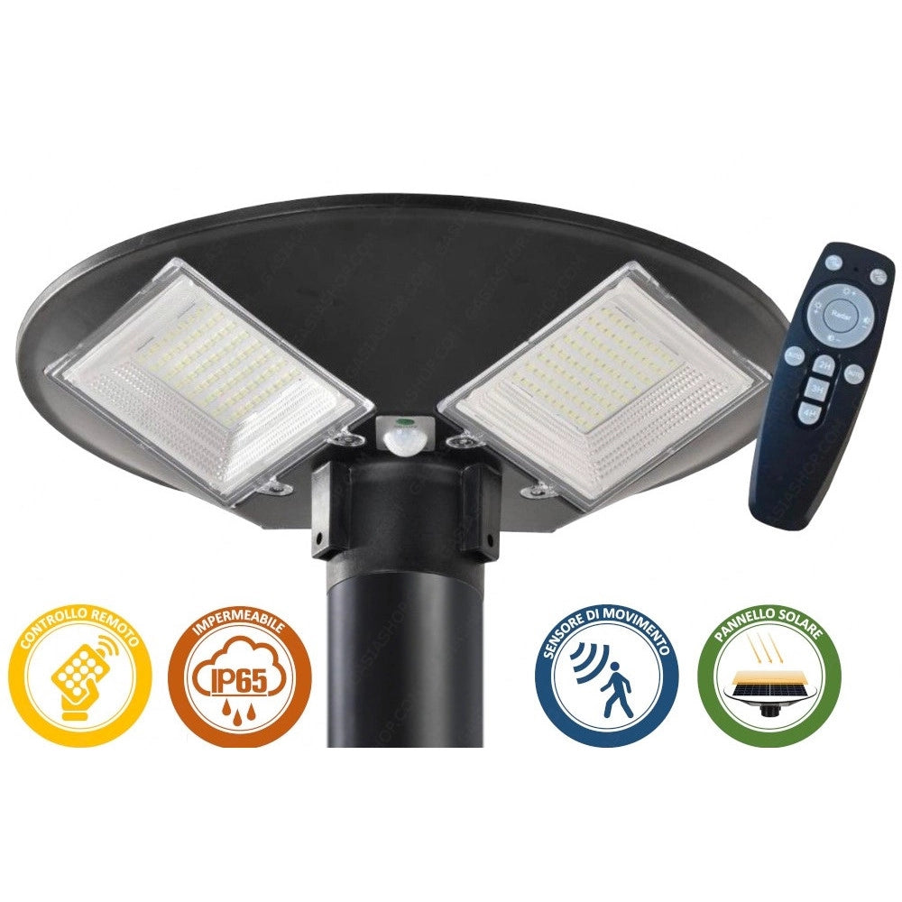 Trade Shop - Lampione Led Circolare Con Pannello Solare Sensore Movimento Ip65 100w Lt112-120-7000k -