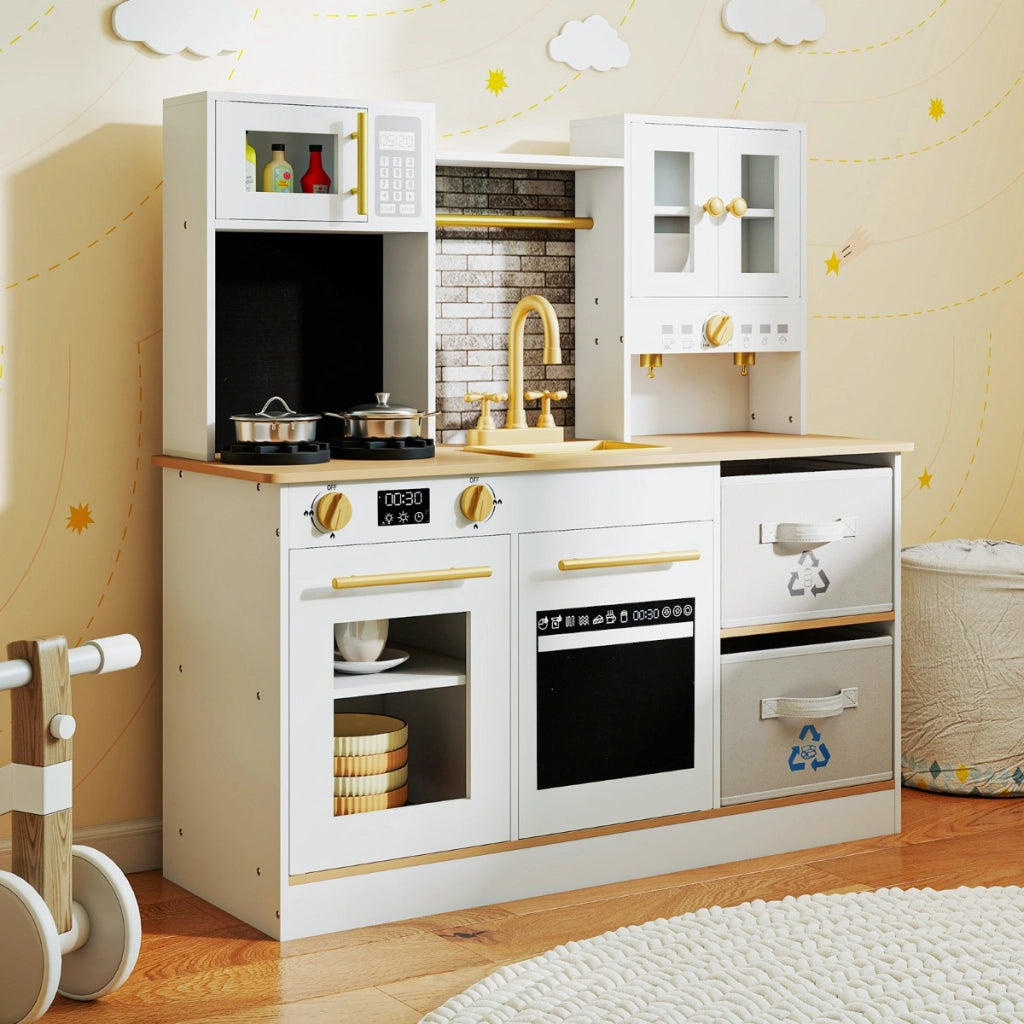 Cucinetta in legno con fornelli con suoni e luci e macchina da caff¨¨, Gioco cucina di ruolo per bambini 3+ anni Naturale-Cucine giocattoli