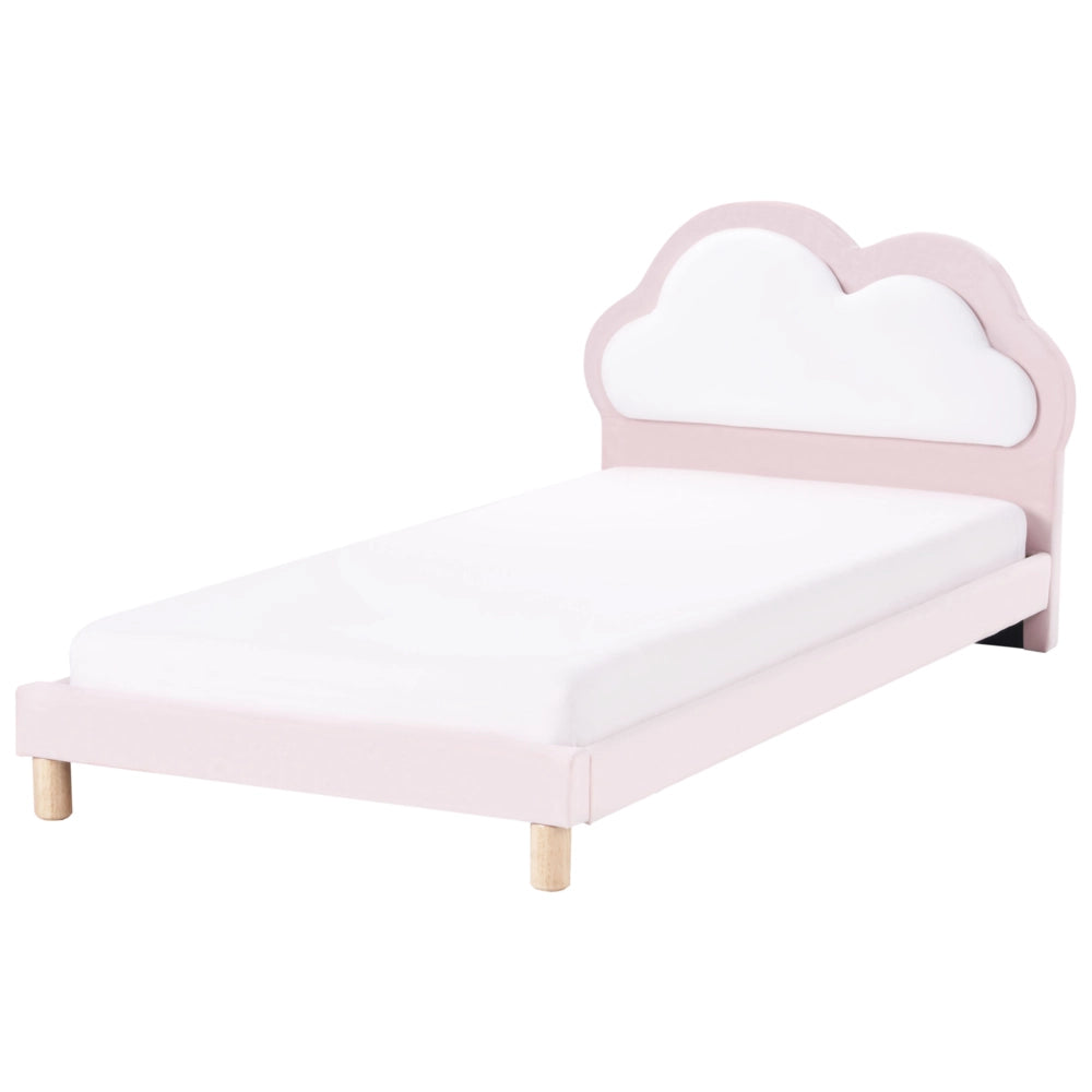 Letto Rosa e Bianco Velluto Imbottito Telaio Poggiatesta 3ft EU Dimensione Singola Camera da Letto Bambini Camera Moderna Tradizionale