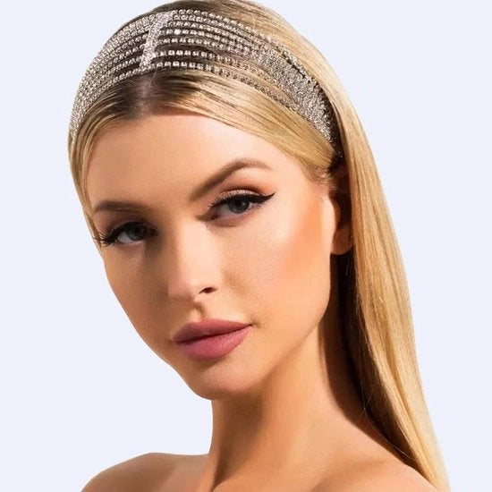Cintura di capelli in cristallo argentato con applicazioni di strass per donne 

Modello: 
Specifica tecnica: elastico