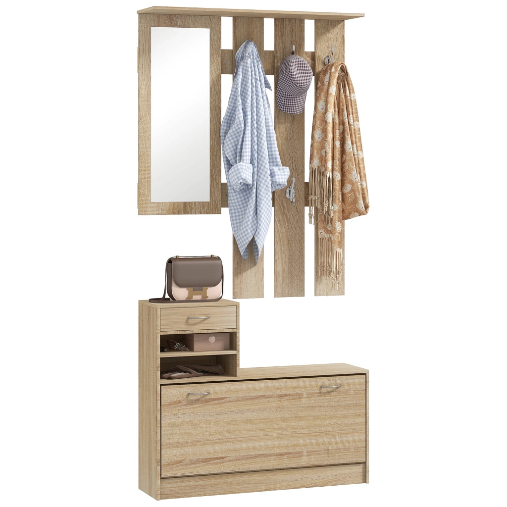 Scarpiera con Appendiabiti e Specchio ¨C zephmum ¨C Legno Quercia 90x10x91 cm