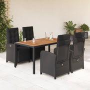 Set da Pranzo da Giardino 5 pz Nero con Cuscini in Polyrattancod mxl 117157