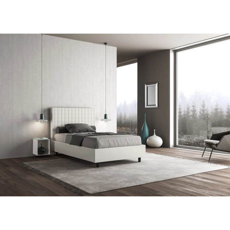 Letto imbottito Piazza e mezzo 110x210 cm Sunny - Bianco,Similpelle,Contenitore